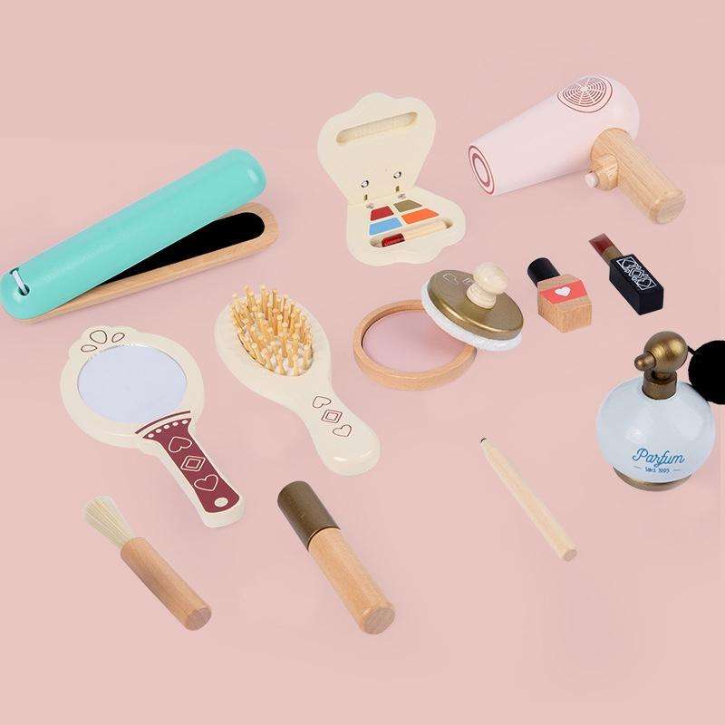 Children Make-Up Wooden Toys Pretend Play Cosmetic Set(Princess Girl Makeup)