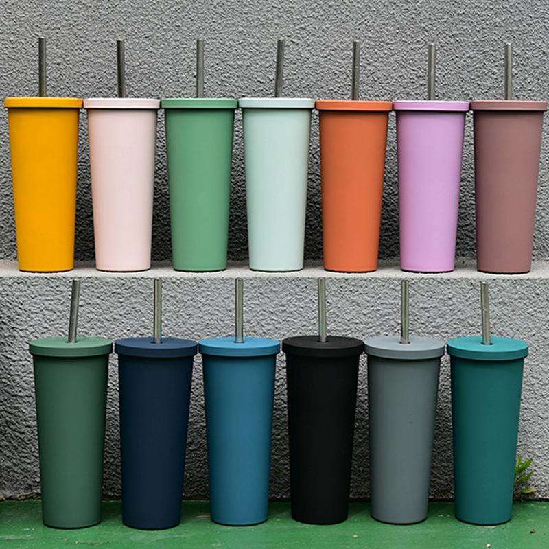 700ml Large Capacity Double Stainless Steel Straw Cup Vacuum Outdoor 304 Insulation Cup Car Water...