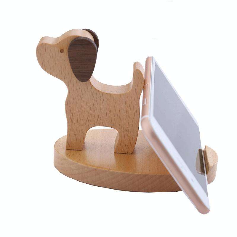 Wooden Mobile Phone Bracket Beech Lazy Mobile Phone Holder,Style: Puppy