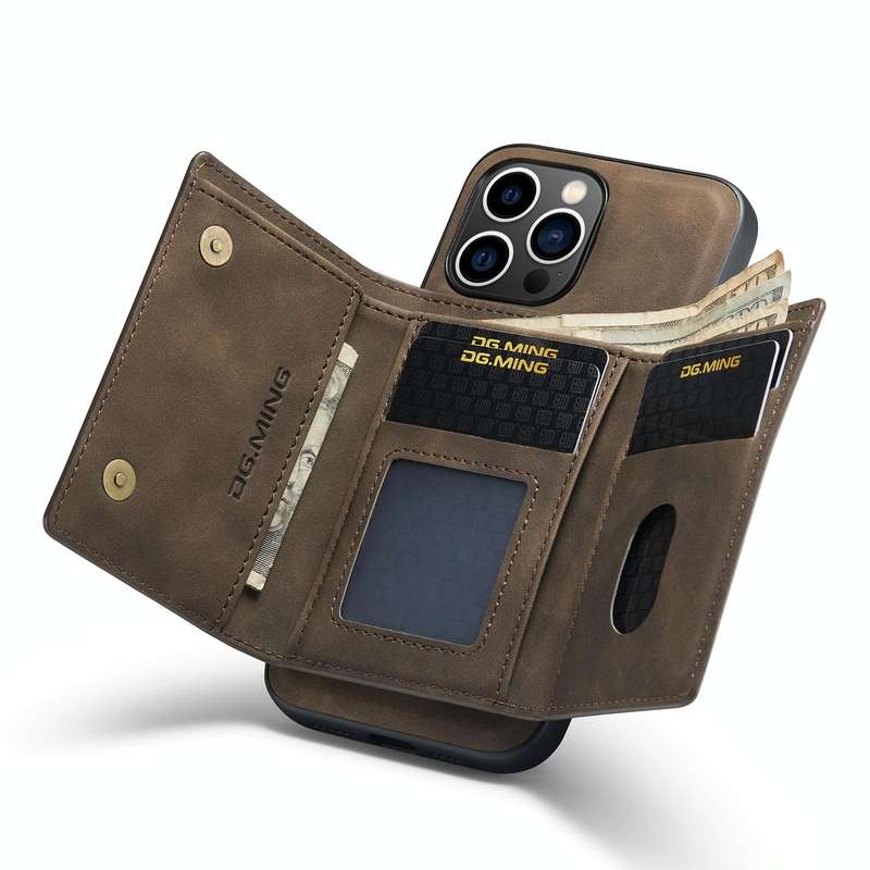 For iPhone 14 Pro DG.MING M1 Series 3-Fold Multi Card Wallet Leather Case(Coffee)