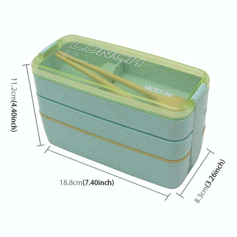 900ml 3 Layers Bento Box Lunch Box Food Container Wheat Straw Material Microwavable Dinnerware Lu...