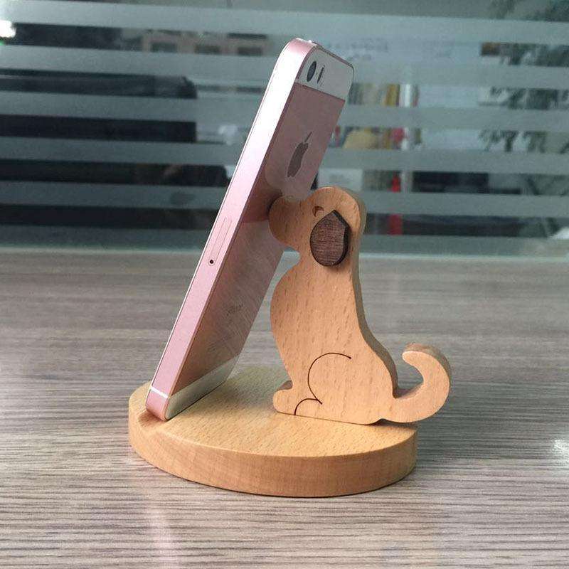 Wooden Mobile Phone Bracket Beech Lazy Mobile Phone Holder,Style: Golden Retriever