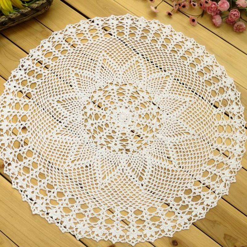 Exquisite Handmade Crochet Hook Flower Garden Mori Cotton Lace Openwork Woven Round Tablecloth, S...
