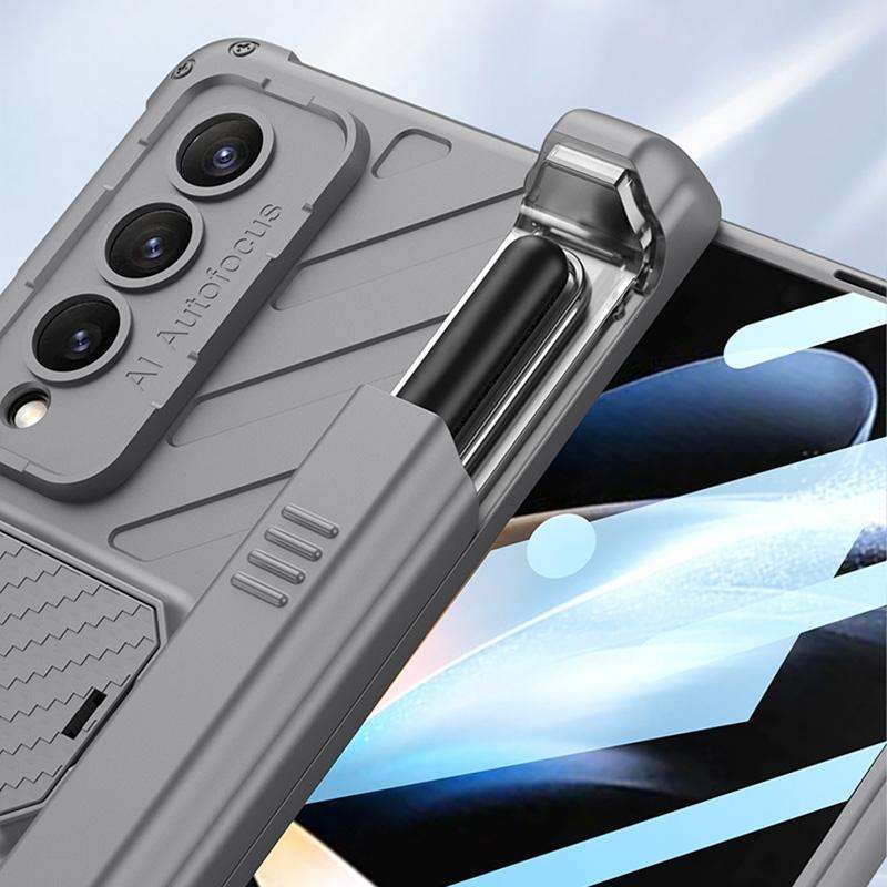 For Samsung Galaxy Z Fold4 GKK Integrated Magnetic Armor Flip Phone Case With Pen Box(Wine Red)