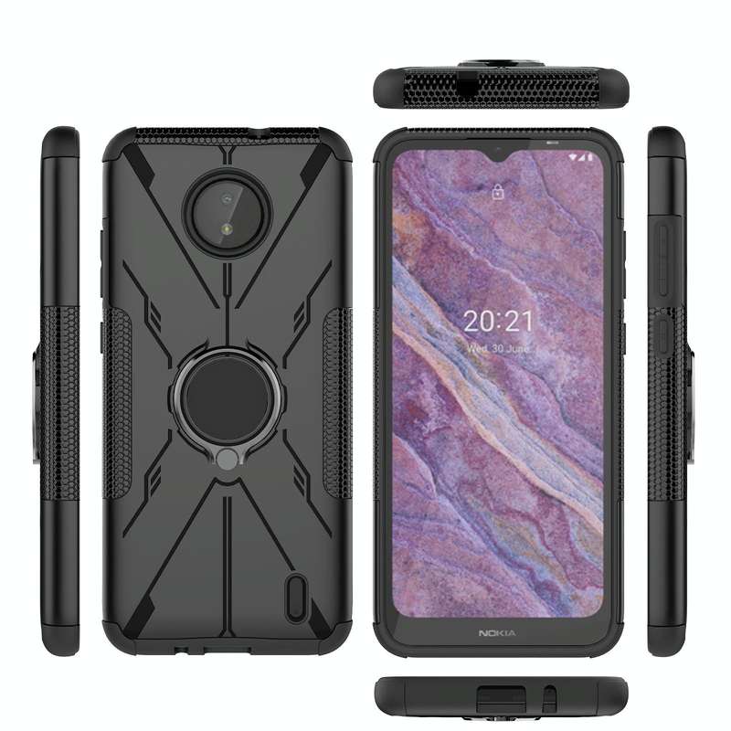 For Nokia C10 / C20 Armor Bear Shockproof PC + TPU Phone Protective Case with Ring Holder(Black)