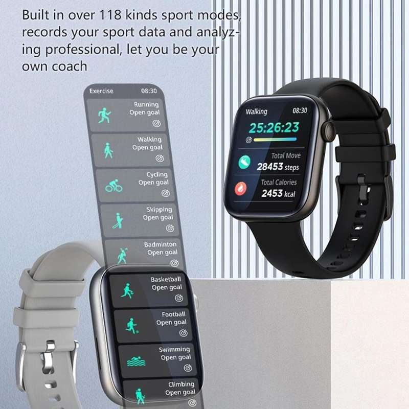 P45 1.8 inch Color Screen Smart Watch,Support Heart Rate Monitoring/Blood Pressure Monitoring(Black)