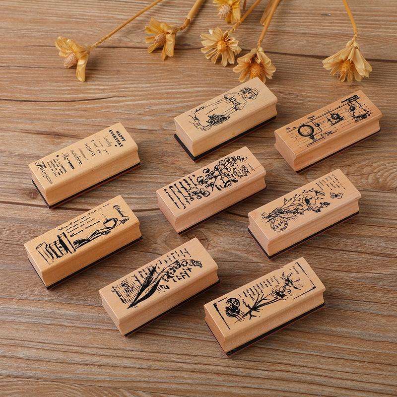 4 PCS Wooden Flowers and Plants Girl Stamp Fresh Plant Handbook DIY Decorative Stamp(Suzuran)