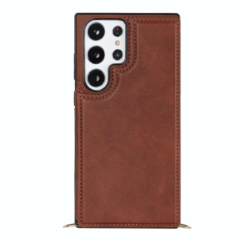 For Samsung Galaxy S23 Ultra 5G Cross-body Square Double Buckle Flip Card Bag TPU+PU Case(Brown)