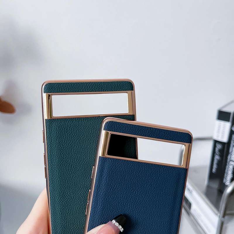 For Google Pixel 6 Pro Genuine Leather Luolai Series Nano Electroplating Phone Case(Dark Green)