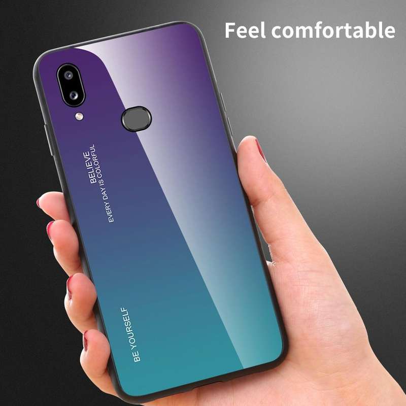 For Galaxy A10s Gradient Color Glass Case(Purple)