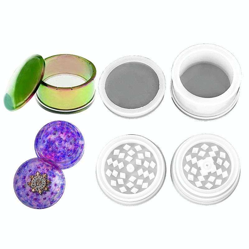 DIY Crystal Epoxy Silicone Mold Combination Set, Shape: Storage Round+Grinding Device