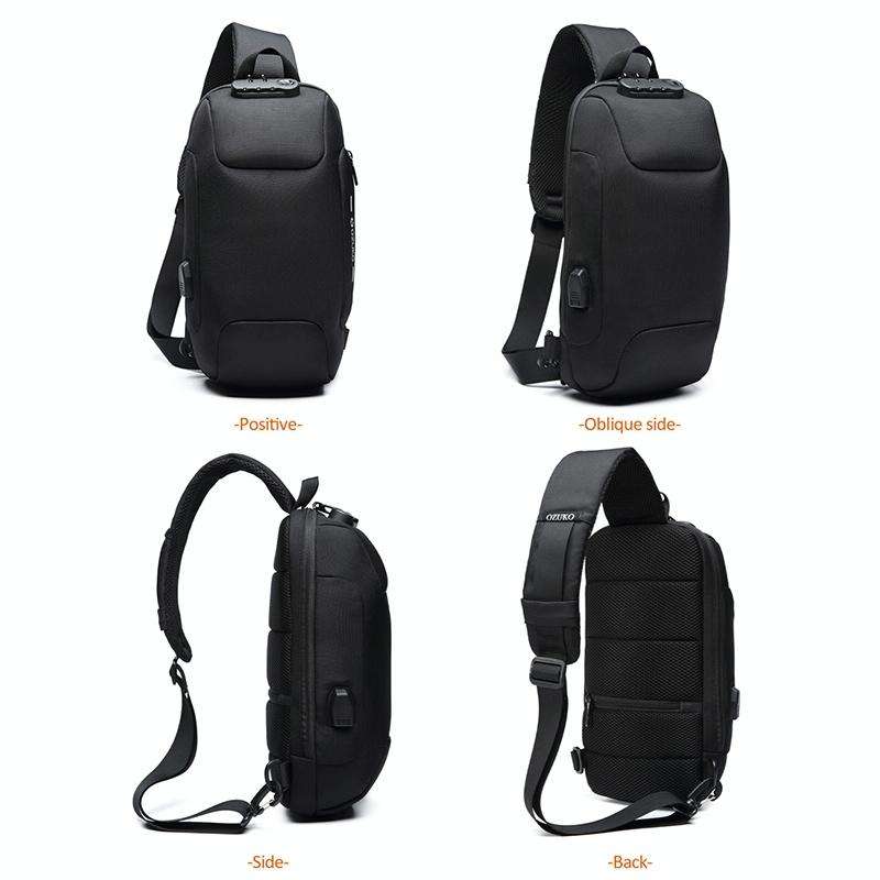 OZUKO 9223 Anti-theft Men Chest Bag Waterproof Crossbody Bag with External USB Charging Port, Sty...
