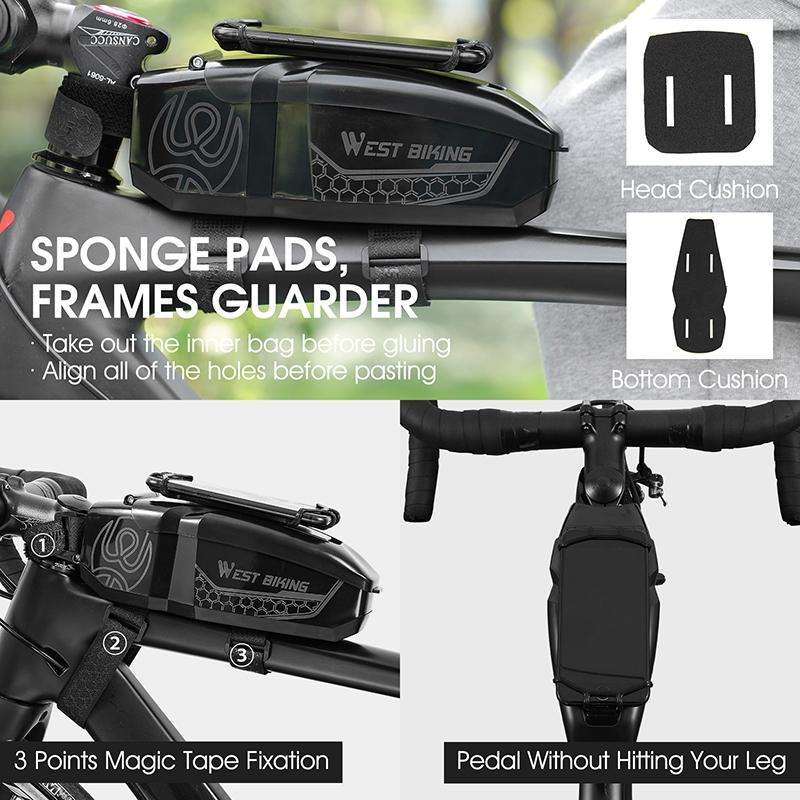 WEST BIKING Bicycle Front Beam Top Tube Bag Mountain Road Bike Waterproof Riding Equipment(Dark Ash)