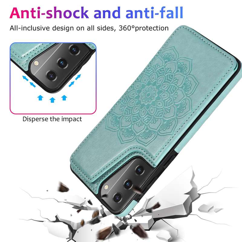 For Samsung Galaxy S21 5G Double Buckle Mandala PU+TPU Phone Case(Green)