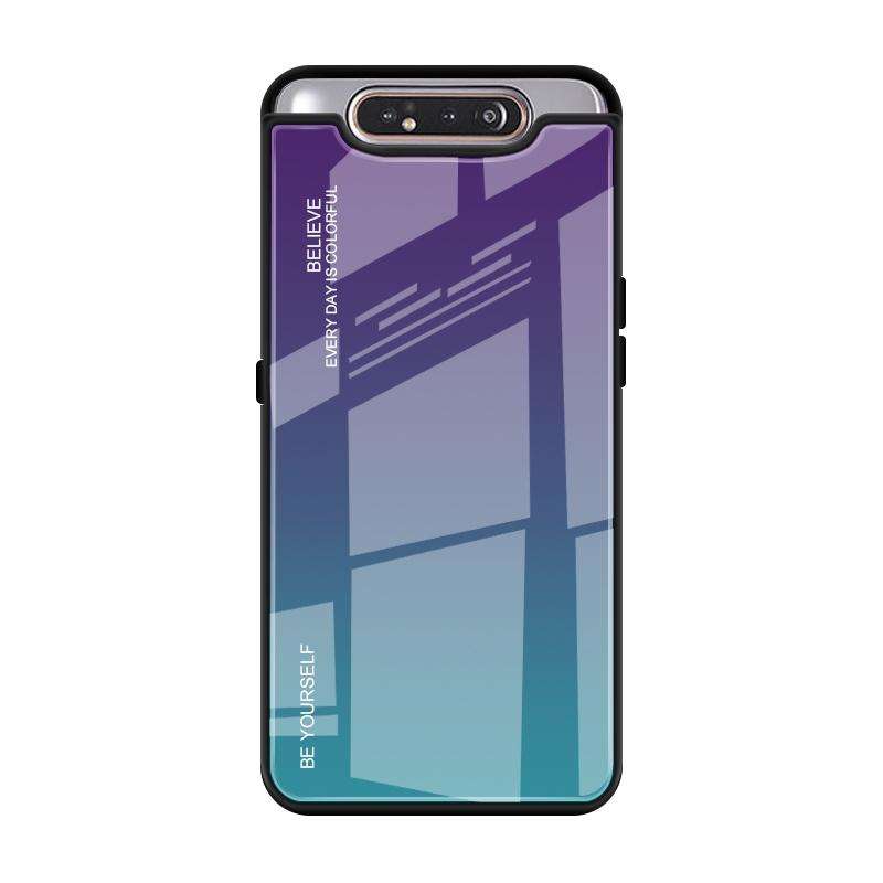 For Galaxy A80 Gradient Color Glass Case(Purple)