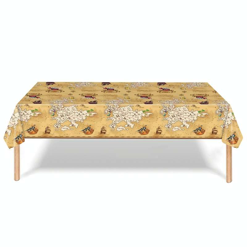 Pirate Treasure Hunt Themed Disposable Tablecloth Paper Plate Party Supplies Set(10 People Suit)