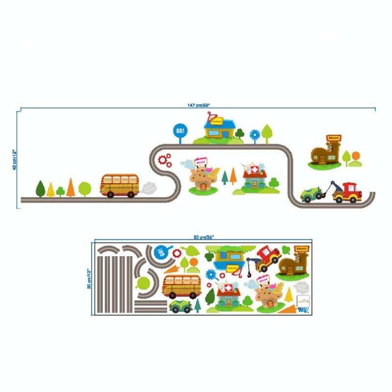 Cartoon Track Car Children Bedroom Wall Stickers Decorative Green Wall Stickers(ZY083)