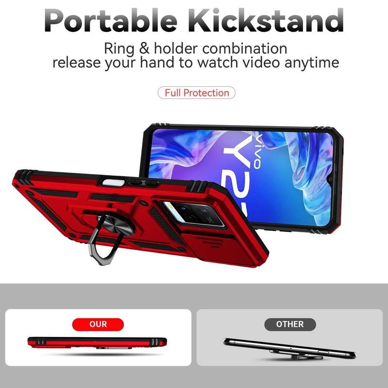 For vivo Y21 Sliding Camshield Holder Phone Case(Red)