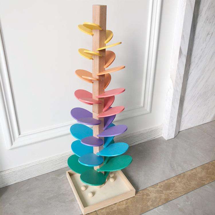 Rainbow Music Tree Wooden Rolling Ball Track Toys(Music Tree With 10 Original Beads)
