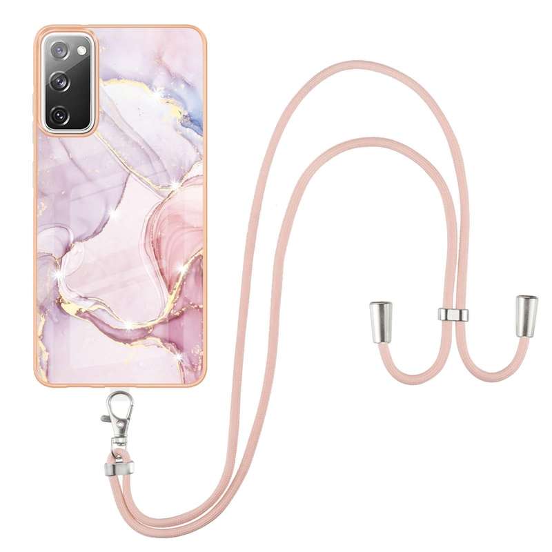 For Samsung Galaxy S20 FE 5G / 4G Electroplating Marble Pattern IMD TPU Shockproof Case with Neck...