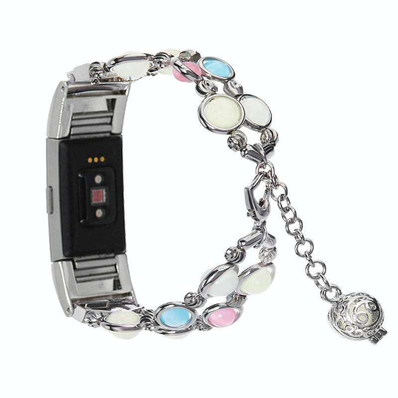 For Fitbit Charge 5 Agate Luminous Bead Steel Watch Band(Silver)