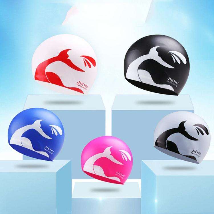 Enlarged Version Dolphin Pattern Silicone Swimming Cap for Male and Female(Black)