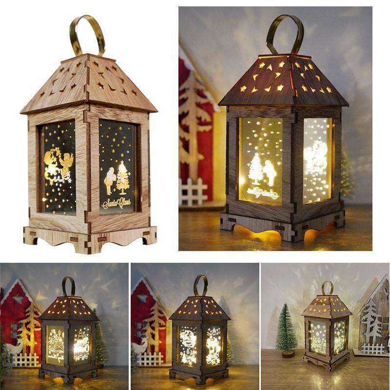 Wooden Christmas Decoration Wind Lantern LED Luminous Ornaments Portable Lantern Holiday Lights, ...