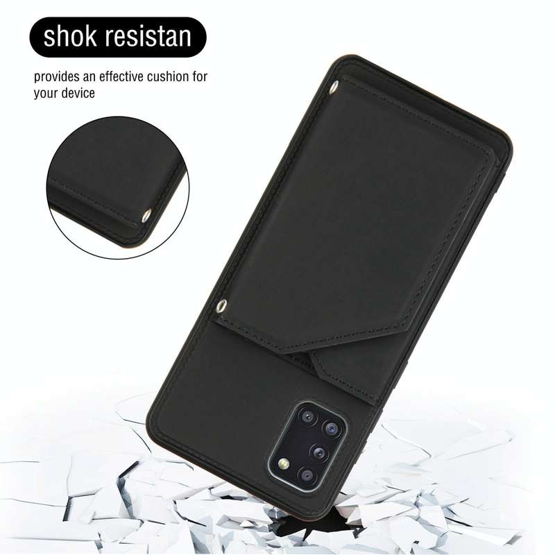 For Samsung Galaxy A31 Skin Feel PU + TPU + PC Back Cover Shockproof Case with Card Slots & Holde...
