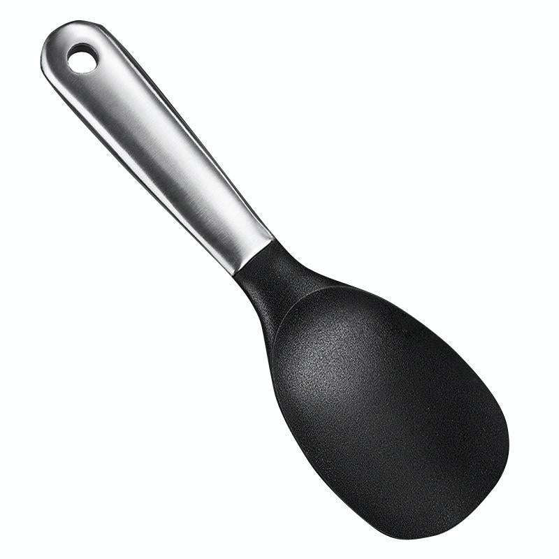 20561 Household Kitchen Stainless Steel Rice Spoon Silicone Long Handle Large Rice Scoop(Black)