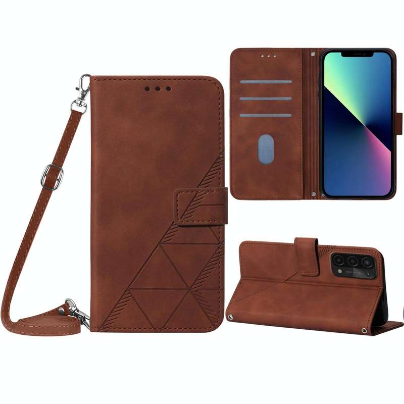 For OPPO A54 / A74 / A93 5G Crossbody 3D Embossed Flip Leather Phone Case(Brown)