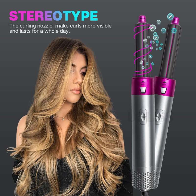 5-in-1 Hot-air Comb Automatic Straightening Dual-purpose Hair Dryer Black(EU Plug)