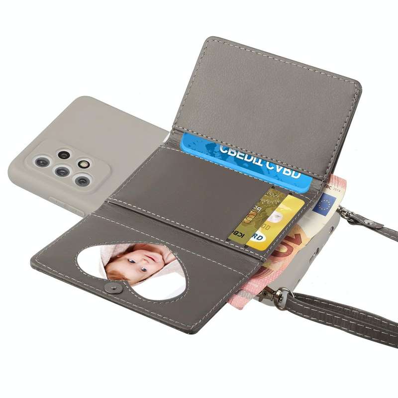 For Samsung Galaxy A33 5G Crossbody Lanyard Wallet Card Bag Phone Case(Grey)