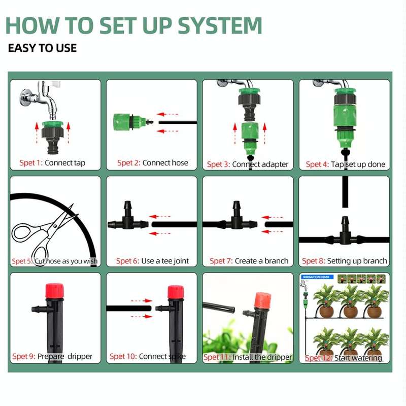 10m Kit Hose Drip Irrigation System Plant Watering Set 360 Degree Adjustable Drippers