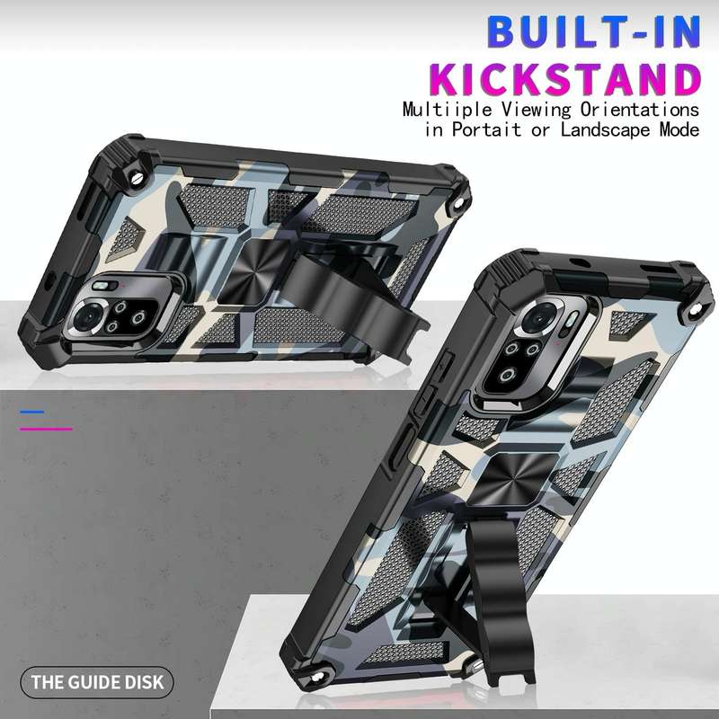 For Xiaomi Redmi Note 10 Pro Camouflage Armor Shockproof TPU + PC Magnetic Protective Case with H...