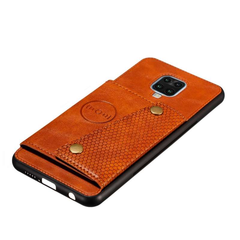 For Xiaomi Redmi Note 9 Pro PU + TPU Shockproof Magnetic Protective Case with Card Slots(Brown)