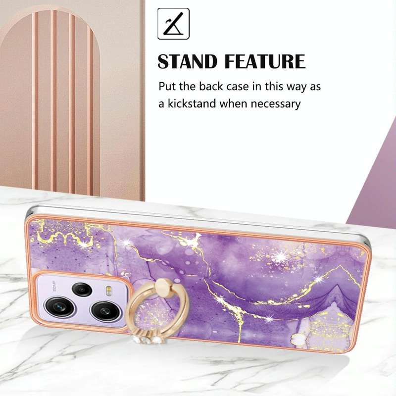 For Xiaomi Redmi Note 12 Pro Speed Electroplating Marble IMD TPU Phone Case with Ring Holder(Purp...