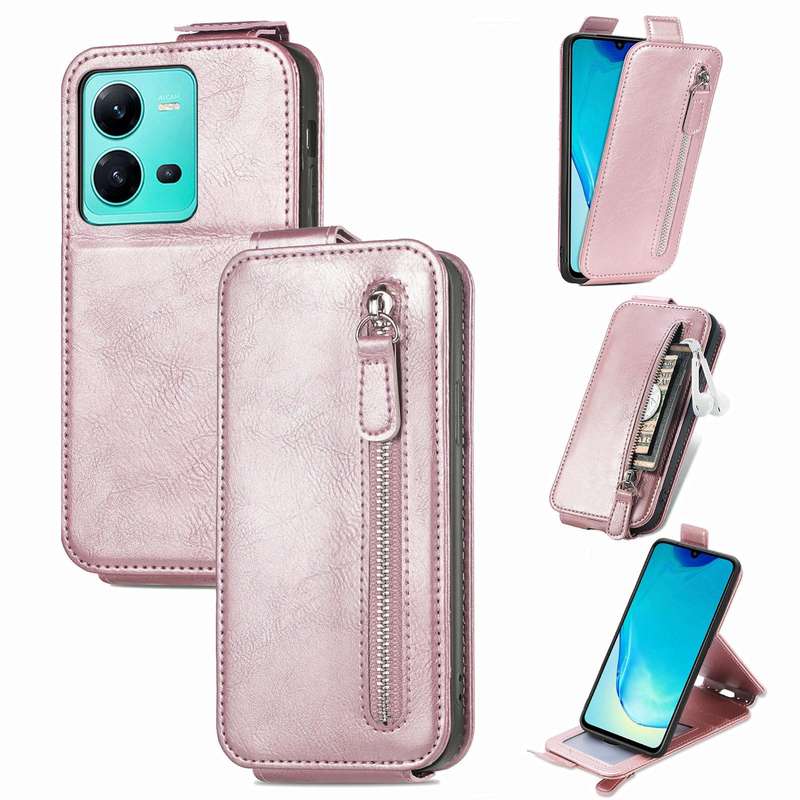 For vivo V25 Zipper Wallet Vertical Flip Leather Phone Case(Rose Gold)