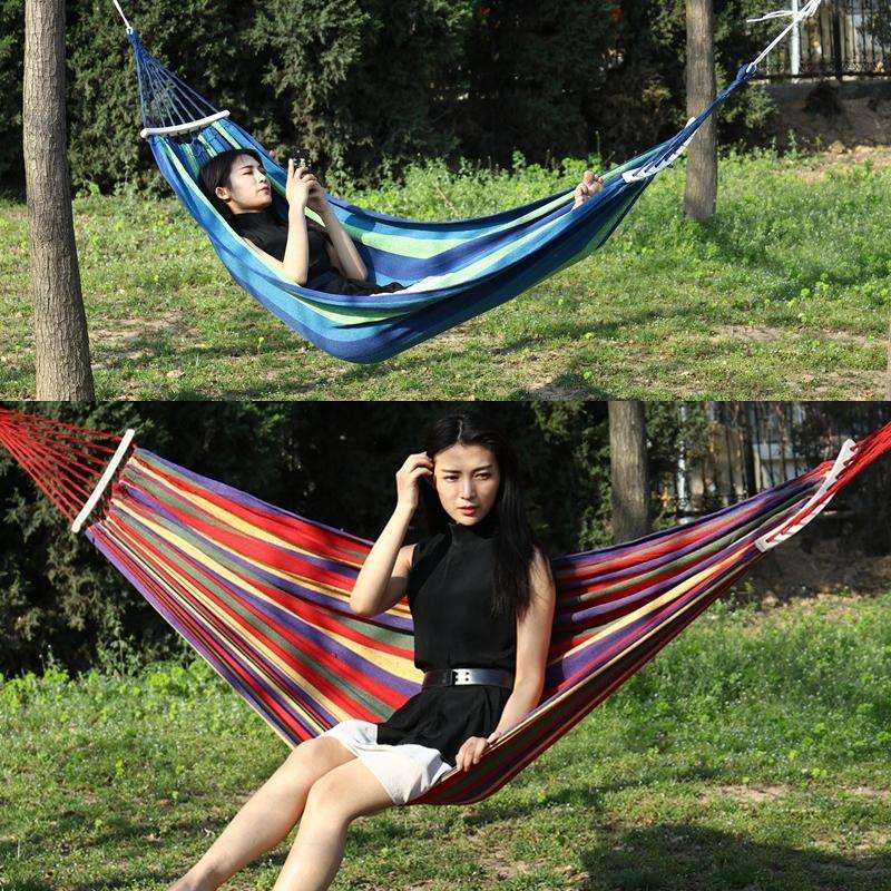 Outdoor Rollover-resistant Single Person Canvas Hammock Portable Beach Swing Bed with Wooden Stic...