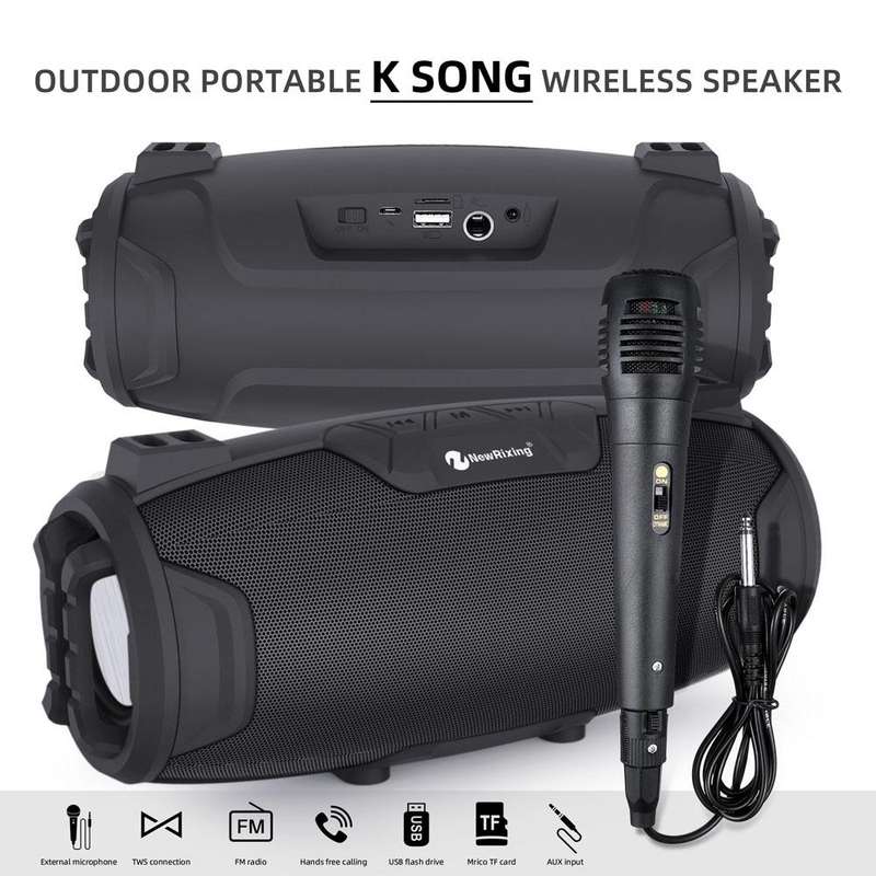 NewRixing NR3026M TWS Outdoor Portable K-song Bluetooth Speaker with Shoulder Strap & Microphone,...
