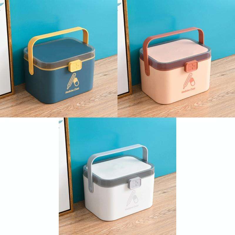 Household Plastic Small Medicine Box Portable Medicine Storage Box, Size: 21.4 x 15.8 x 14.7cm(Pink)