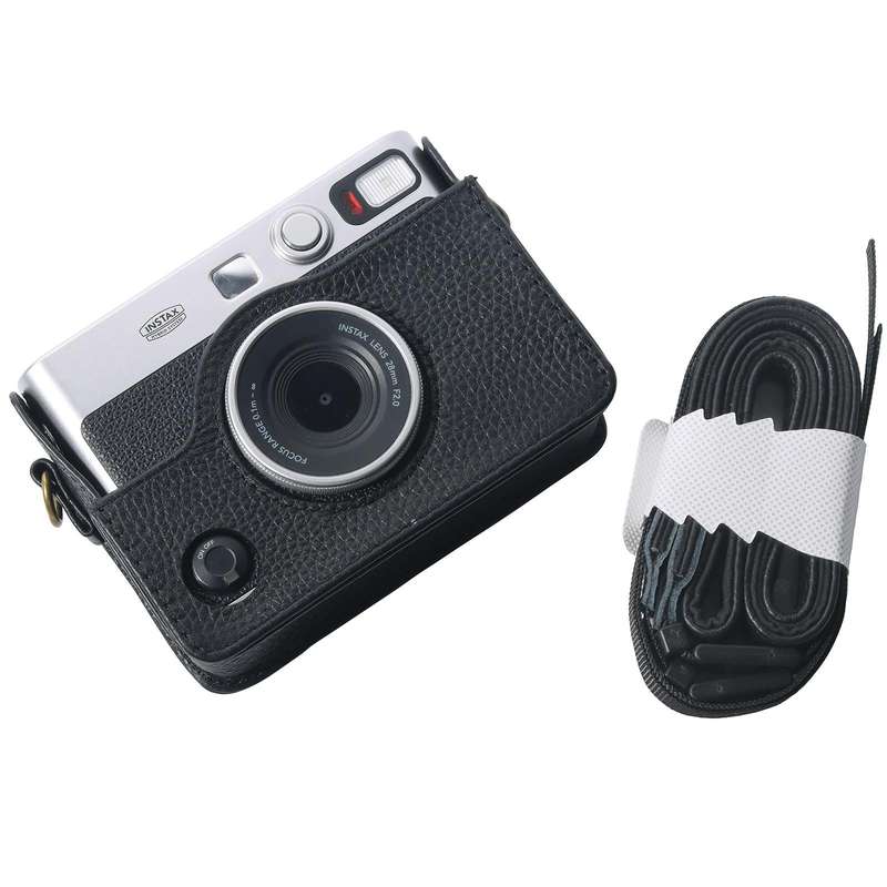 For FUJIFILM instax mini Evo Full Body Camera Genuine Leather Case Bag with Strap(Black)