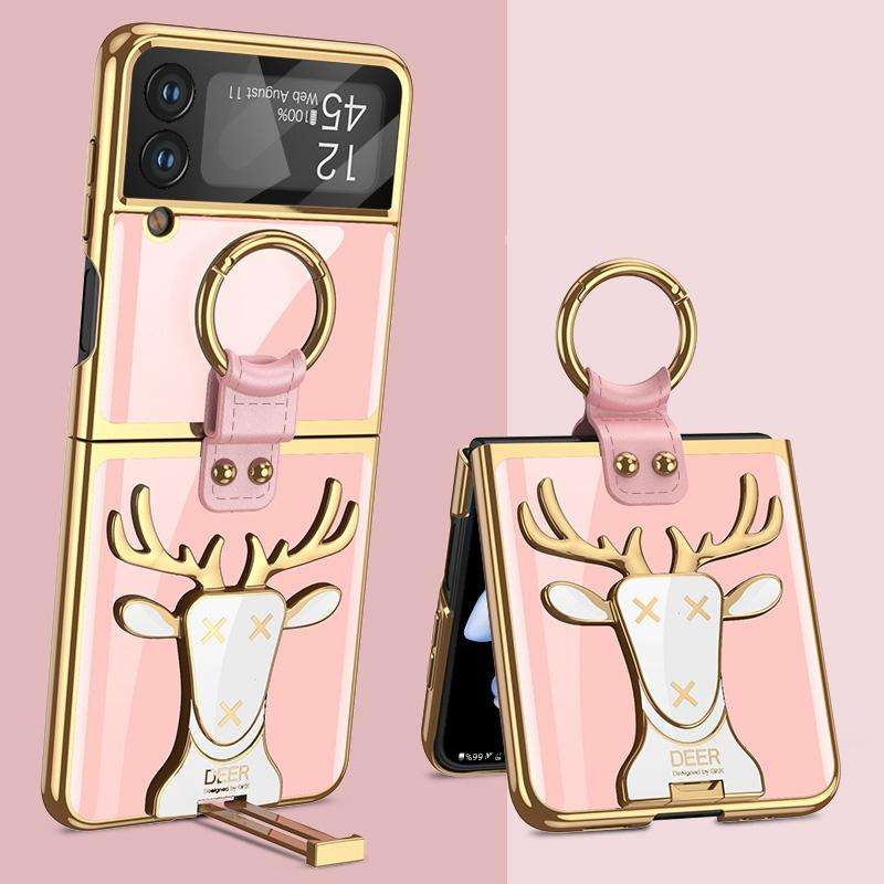 For Samsung Galaxy Z Flip4 GKK Electroplated Integrated Shockproof Phone Case with Ring Holder(Pink)