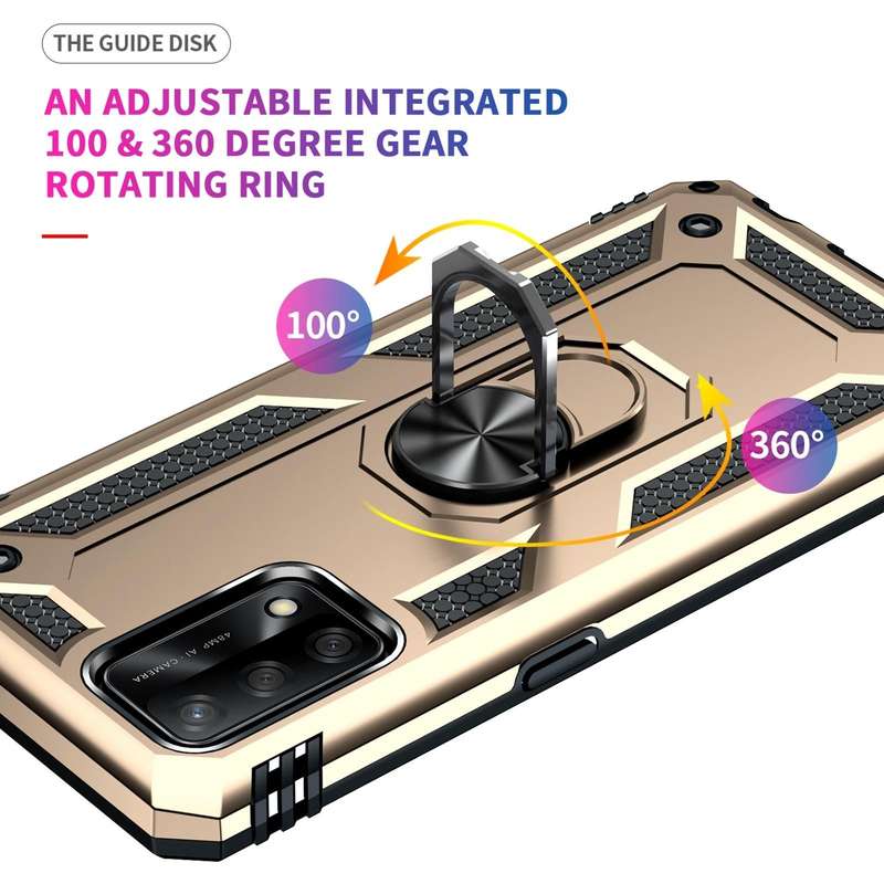 For OPPO A74 4G / F19 Shockproof TPU + PC Protective Case with 360 Degree Rotating Holder(Gold)