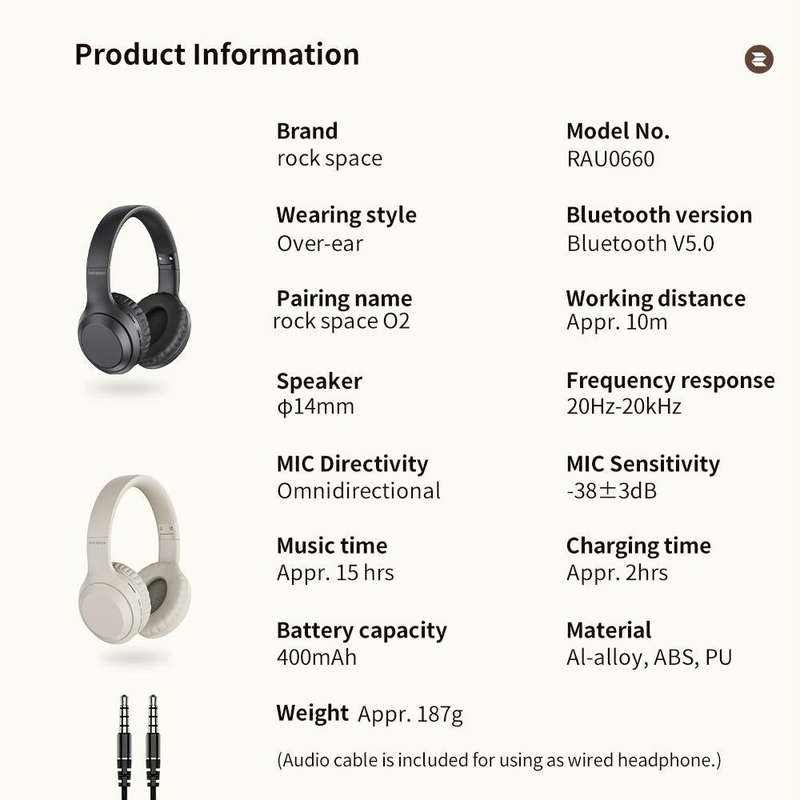 ROCK Space O2 HiFi Bluetooth 5.0 Wireless Headset with Mic, Support TF Card(Black)