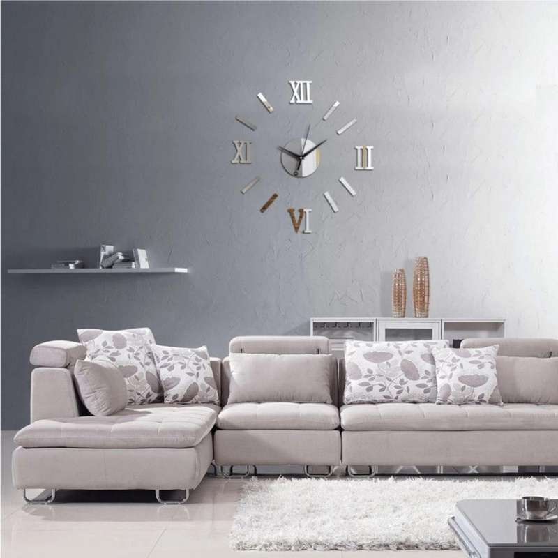 Modern DIY Indoor Roman Wall Clock Mirror Effect 3D Wall Sticker(Silver)