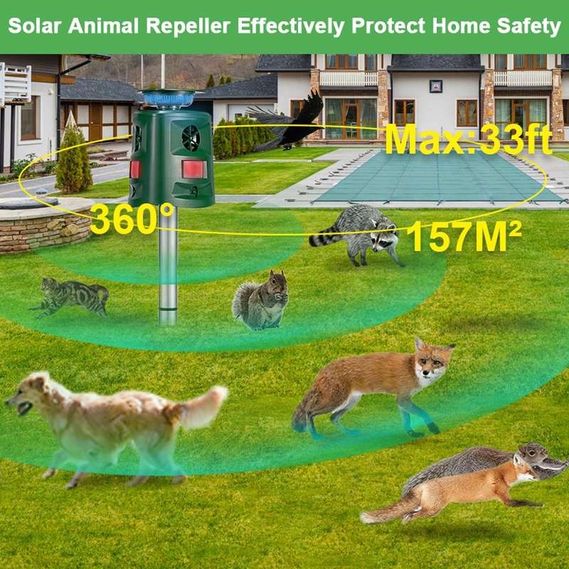 SK698 Solar Powered Animal Repeller 360 Degree Strobe Light Bird Repeller Ultrasonic Rat Repeller...