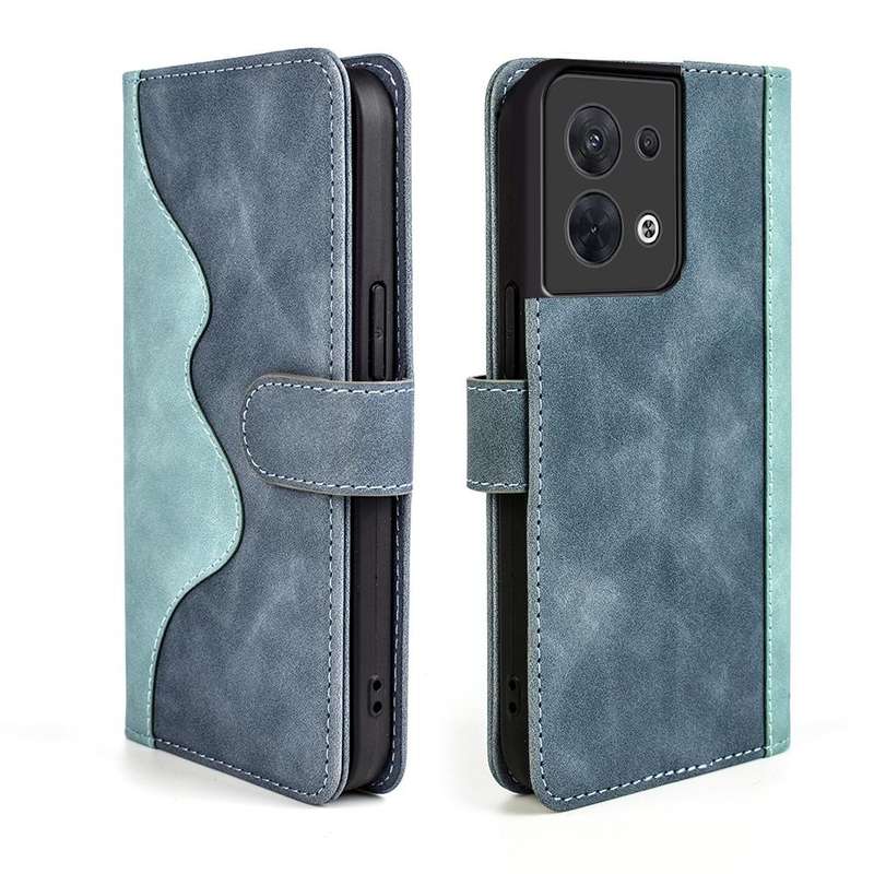 For OPPO Reno8 Stitching Horizontal Flip Leather Phone Case(Blue)