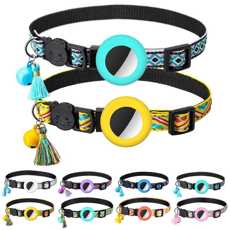 Pet Colored Bell Tassel Collar for Airtag Tracker(Pink)