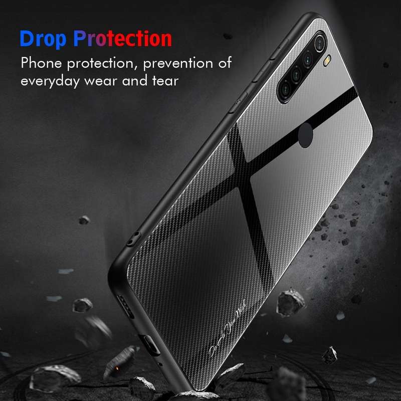 For Xiaomi Redmi Note 8 Carbon Fiber Texture Gradient Color Glass Case(Red)