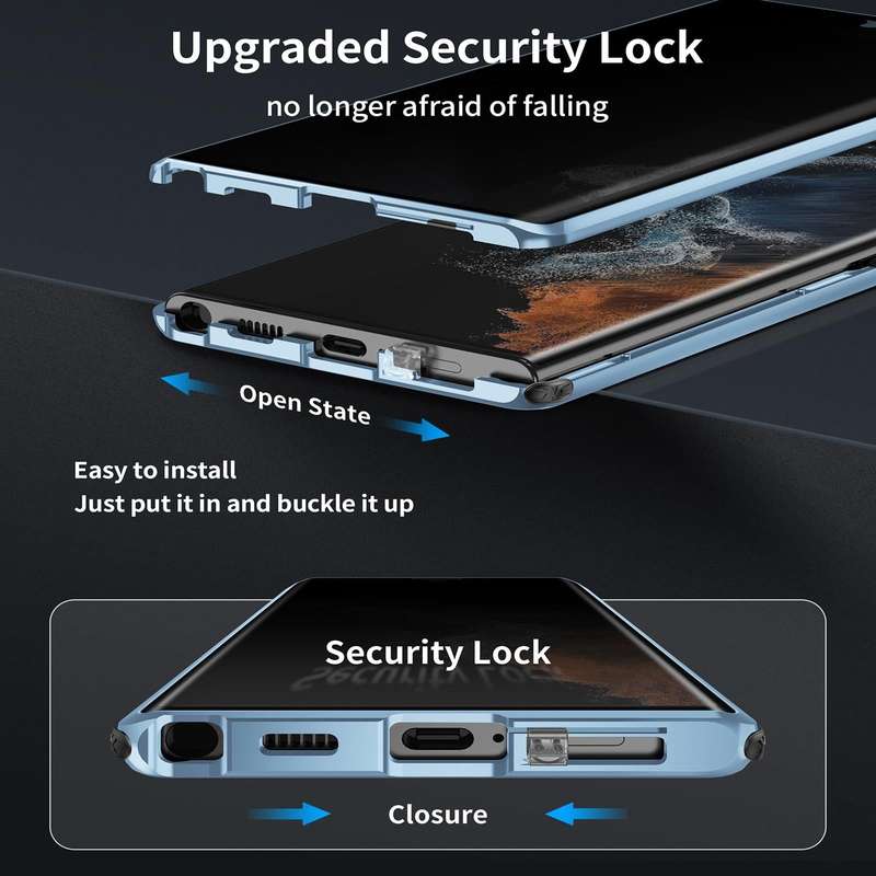 For Samsung Galaxy S23 Ultra 5G Anti-peeping Magnetic Double-sided Tempered Glass Phone Case(Black)